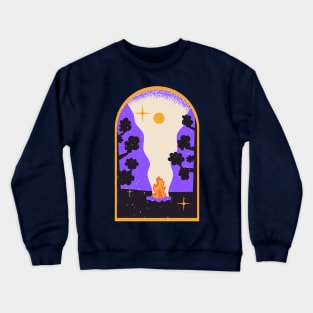 Burning campfire at night | Camping Crewneck Sweatshirt